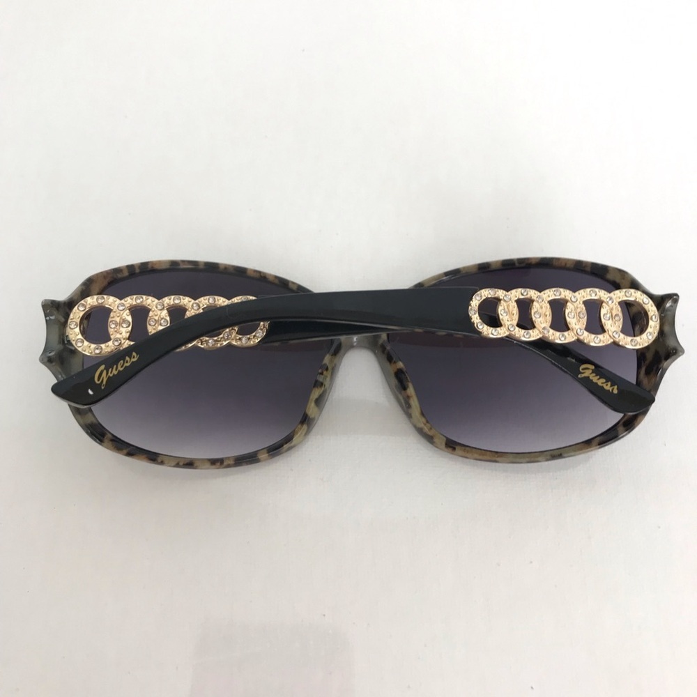 Guess Women's Sunglasses Black Frames W/Leopard Print Gold Rhinestone Accents - Picture 8 of 10